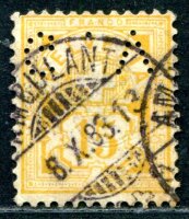 SCHWEIZ 1882 49 gestempelt + PERFINS weisses Papier...