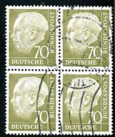 BUND 1954 191 gestempelt HEUSS im VIERERBLOCK unten etwas...